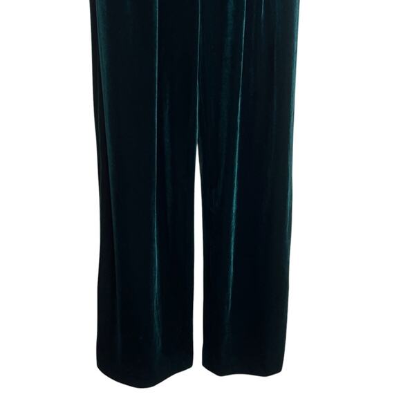 Skies Are Blue Velvet Jumpsuit M Hunter Green Halter Cowl Neck Wide Leg Stretch - Picture 3 of 9